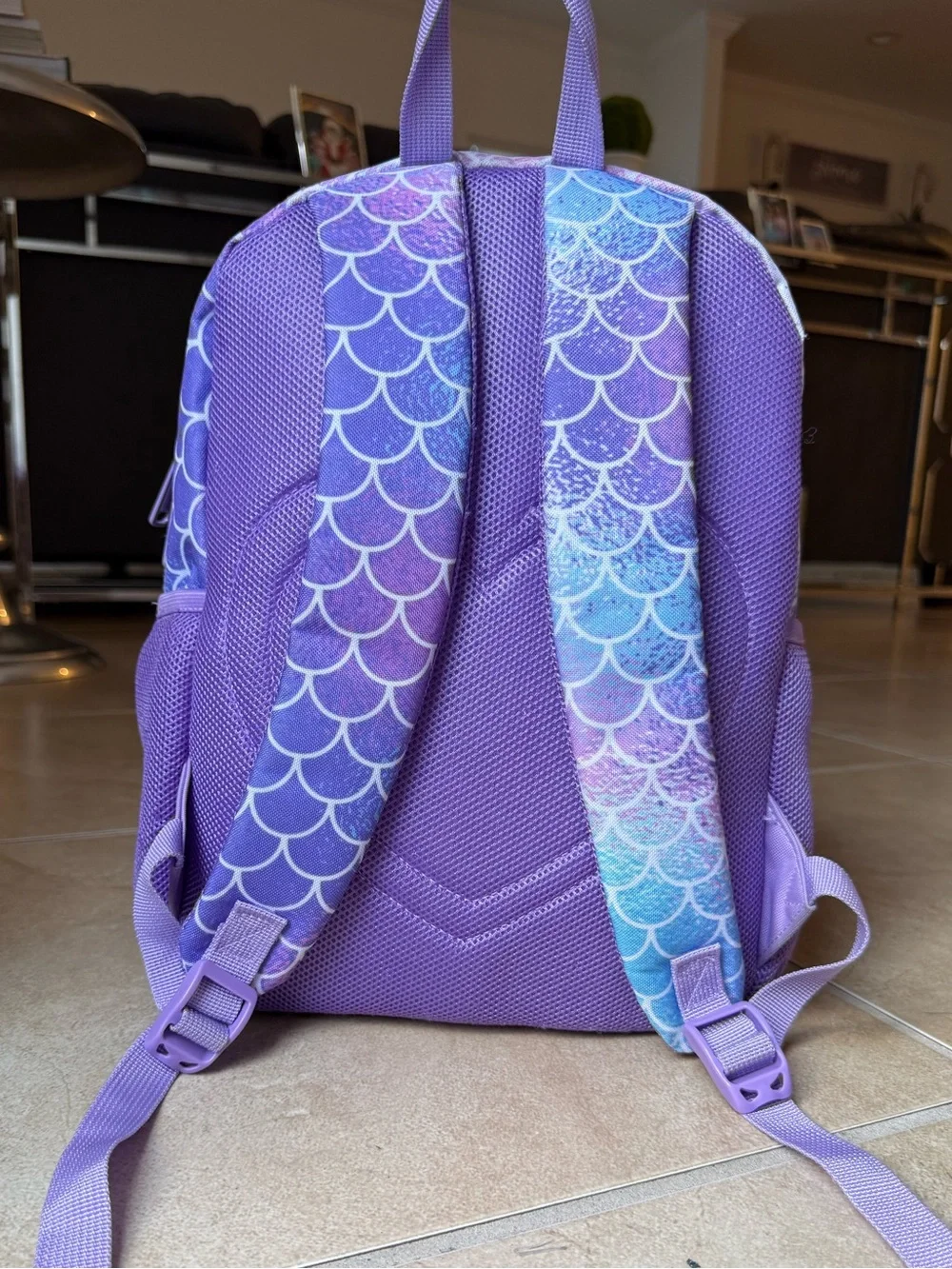 Kids Lavender Mermaid Cat Backpack with Pom Pom